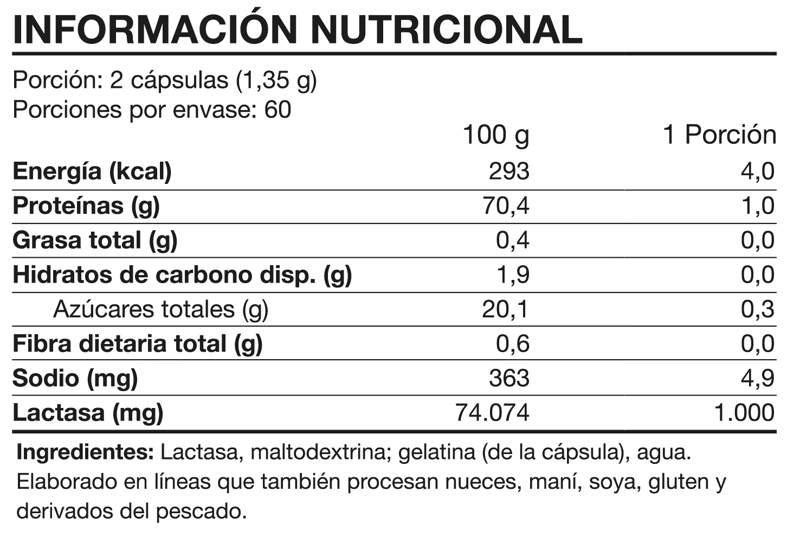 LACTASE ENZYME 1000MG 120 CAPS - FOODTECH - 2
