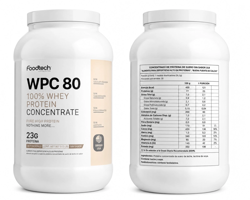 WPC80 100% WHEY PROTEIN 2LBS - FOODTECH - 2