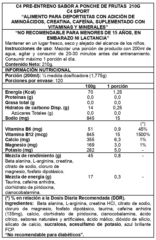 C4 SPORT PRE-WORKOUT FRUIT PUNCH - CELLUCOR - 2