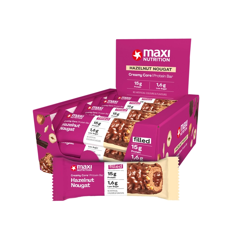 CAJA PROTEIN BAR CREAMY CORE 12 UNID HAZELNUT NOUGAT - MAXI NUTRITION - 1