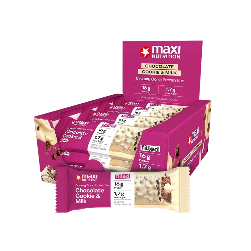 CAJA PROTEIN BAR CREAMY CORE 12 UNID CHOCOLATE COOKIES - MAXI NUTRITION - 1