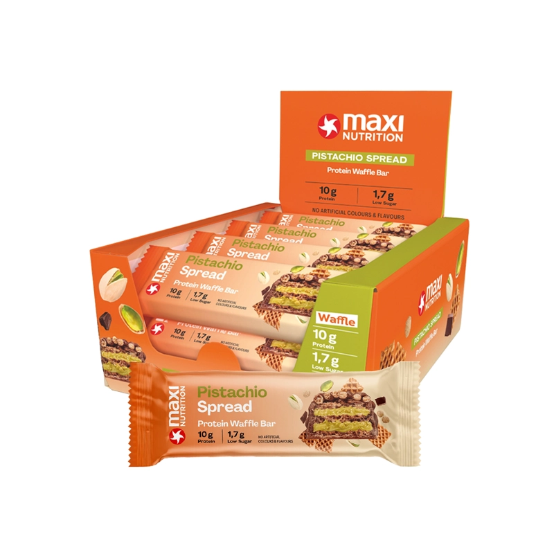 CAJA WAFFLE BAR 12 UNID PISTACHIO SPREAD - MAXI NUTRITION - 1