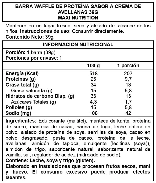 CAJA WAFFLE BAR 12 UNID HAZELNUT SPREAD - MAXI NUTRITION - 2