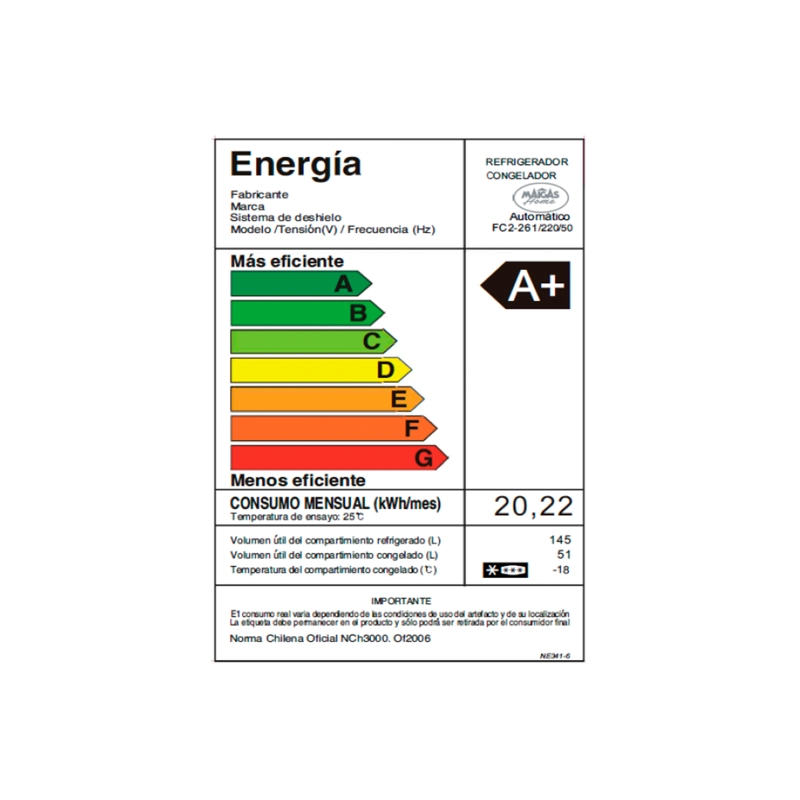 REFRIGERADOR NO FROST 196 LT. FC2-261 - 6