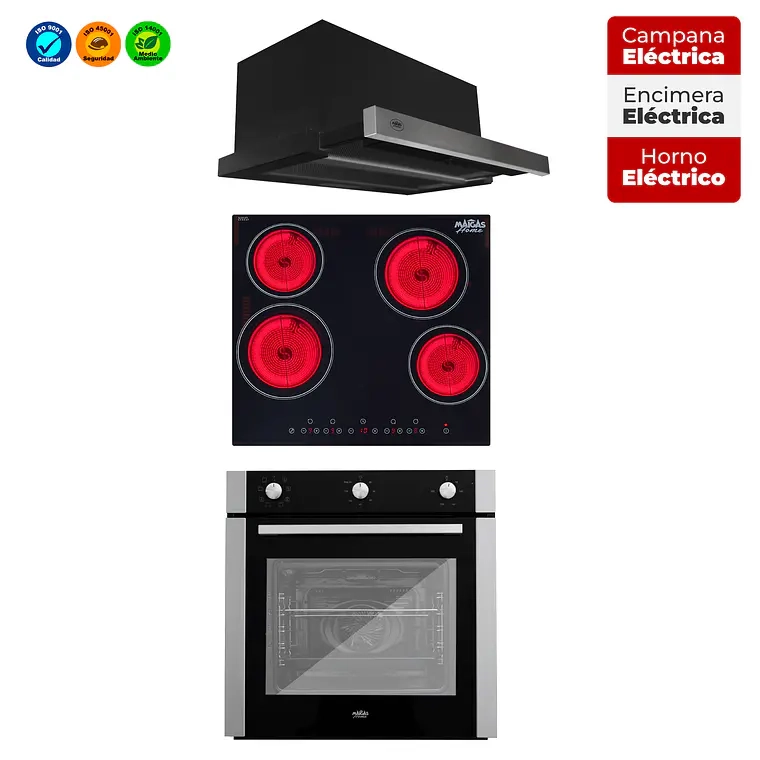 KIT ENCIMERA VITROCERAMICA 4 QUEMADORES + HORNO 60 LITROS CON SPIEDO + CAMPANA RETRACTIL - 1