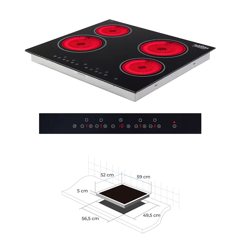 KIT ENCIMERA VITROCERAMICA 4 QUEMADORES + HORNO 60 LITROS CON SPIEDO + CAMPANA RETRACTIL - 5
