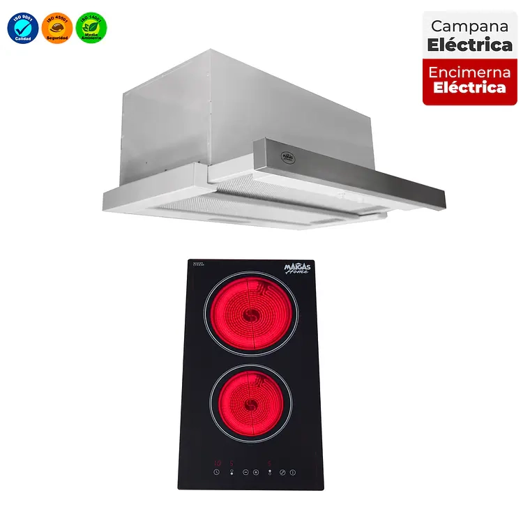 KIT ENCIMERA ELE CTRICA VITROCERAMICA 2 QUEMADORES + CAMPANA RETRACTIL - 1