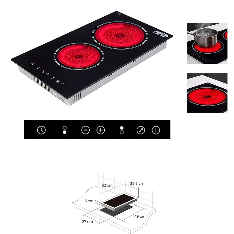 KIT ENCIMERA ELE CTRICA VITROCERAMICA 2 QUEMADORES + CAMPANA RETRACTIL - 3