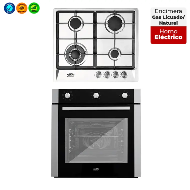KIT ENCIMERA A GAS 4 QUEMADORES + HORNO 60 LITROS CON SPIEDO
