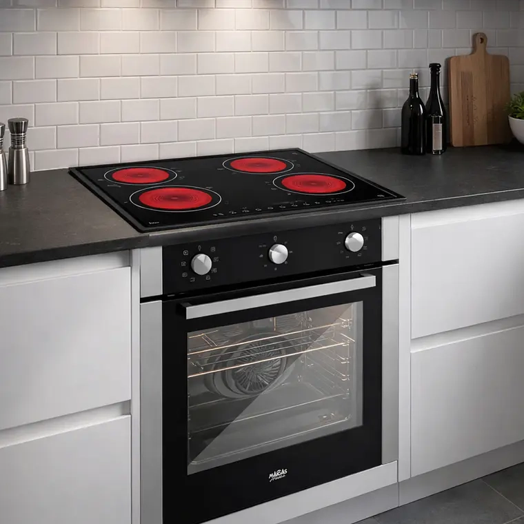 KIT ENCIMERA ELE CTRICA VITROCERAMICA 4 QUEMADORES + HORNO 60 LITROS CON SPIEDO - 3