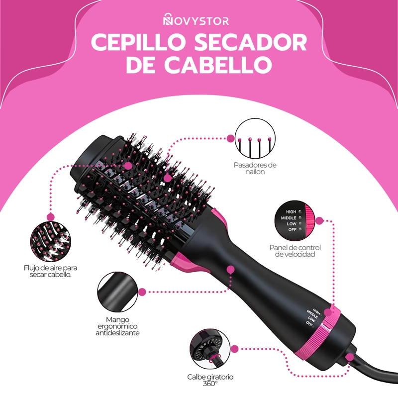 CEPILLO NOVYSTOR PEINE SECADOR PELO ALISADOR ELÉCTRICO 3 EN 1 - 2