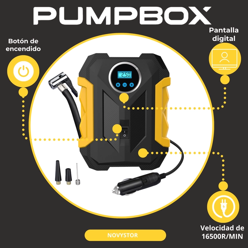 COMPRESOR DE AIRE NOVYSTOR PORTÁTIL DIGITAL 12V TODO NEUMÁTICO - 2