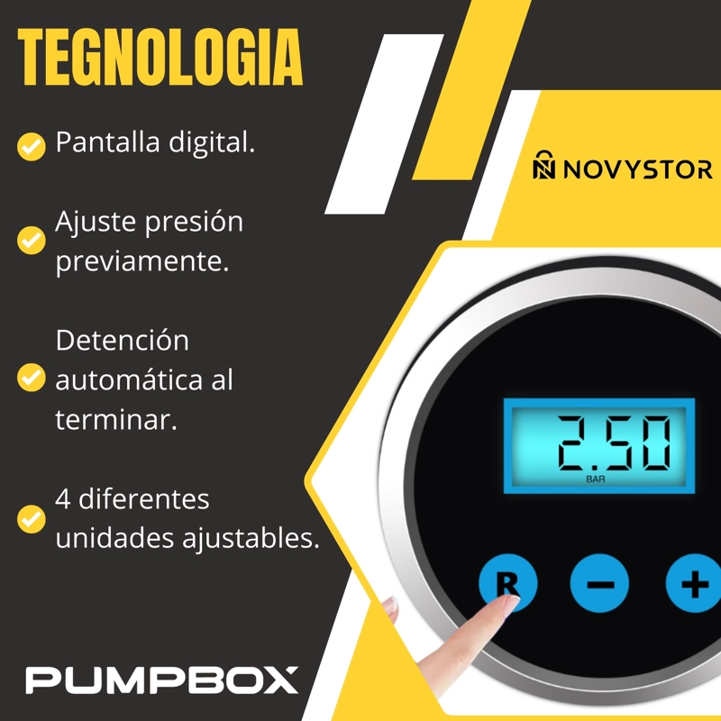 COMPRESOR DE AIRE NOVYSTOR PORTÁTIL DIGITAL 12V TODO NEUMÁTICO - 9