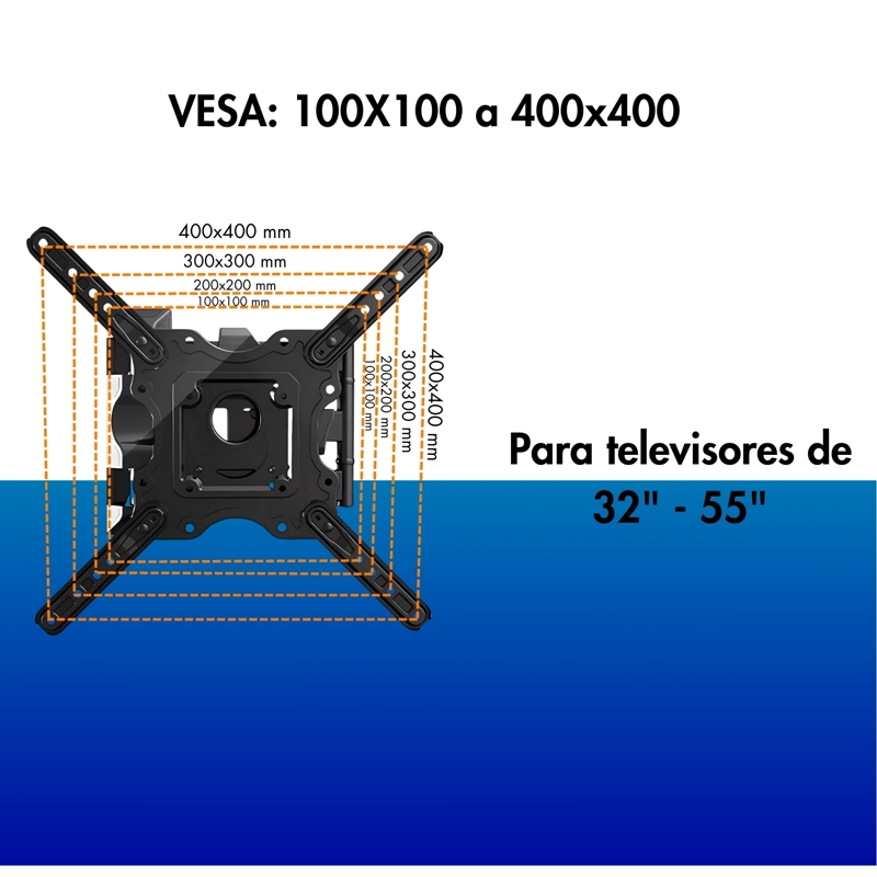 BASE SOPORTE TV PARED 3 BRAZOS AJUSTABLE 32 A 55 PULGADAS - 2