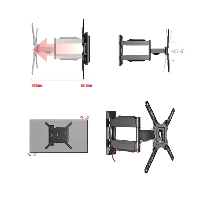 BASE SOPORTE TV PARED 3 BRAZOS AJUSTABLE 32 A 55 PULGADAS - 6