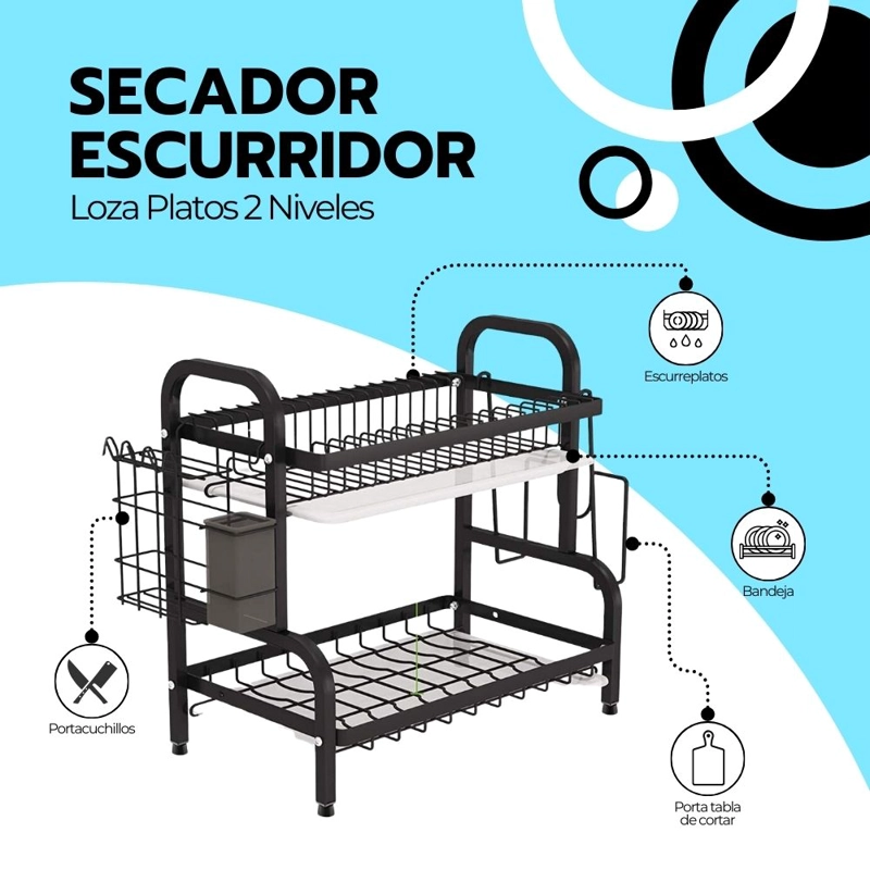 SECADOR ESCURRIDOR DE LOZA PLATOS 2 NIVELES - 3
