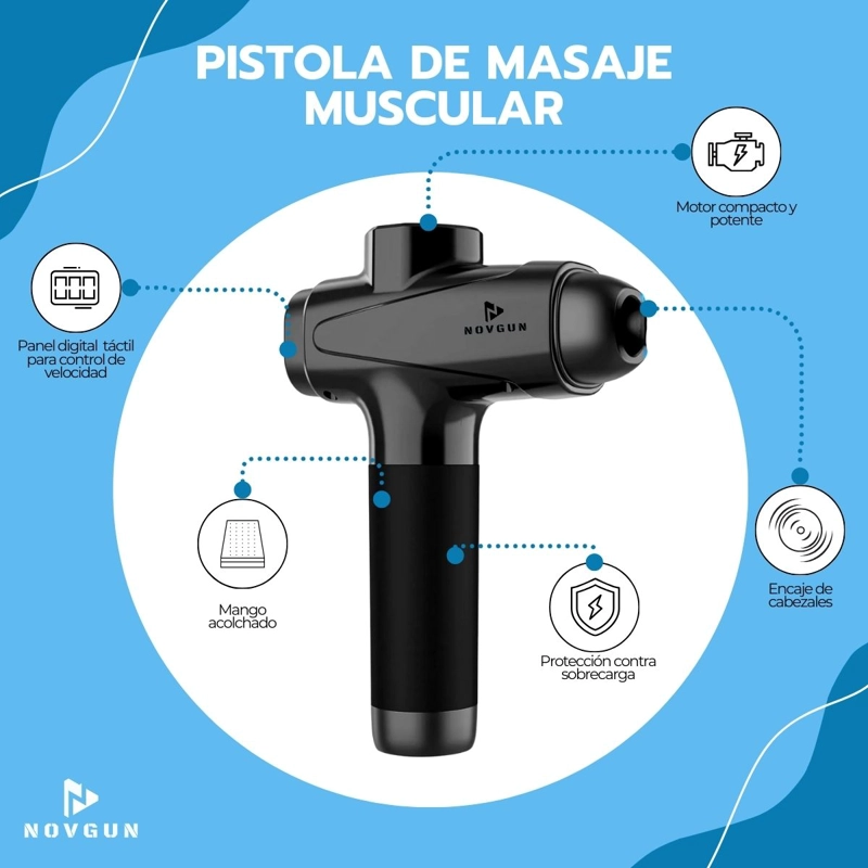 PISTOLA MASAJES NOVYSTOR DESCONTRACTURANTE GUN KINE + 12 CABEZALES - 4