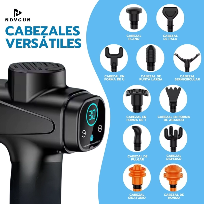 PISTOLA MASAJES NOVYSTOR DESCONTRACTURANTE GUN KINE + 12 CABEZALES - 8