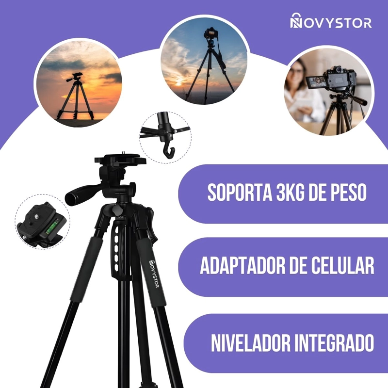 TRIPODE PROFESIONAL COMPATIBLE CON CELULAR BOLSO + ADAPTADOR - 8