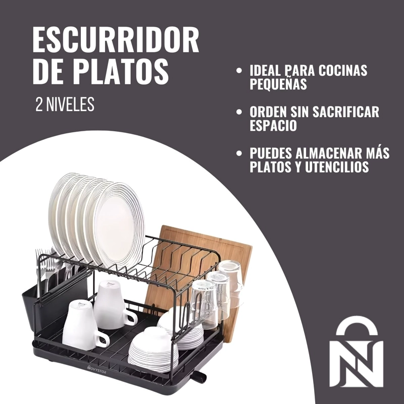 SECAPLATOS ESCURRIDOR ACERO INOXIDABLE DE 2 NIVELES +DRENAJE - 3