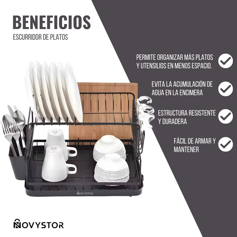 SECAPLATOS ESCURRIDOR ACERO INOXIDABLE DE 2 NIVELES +DRENAJE - 7