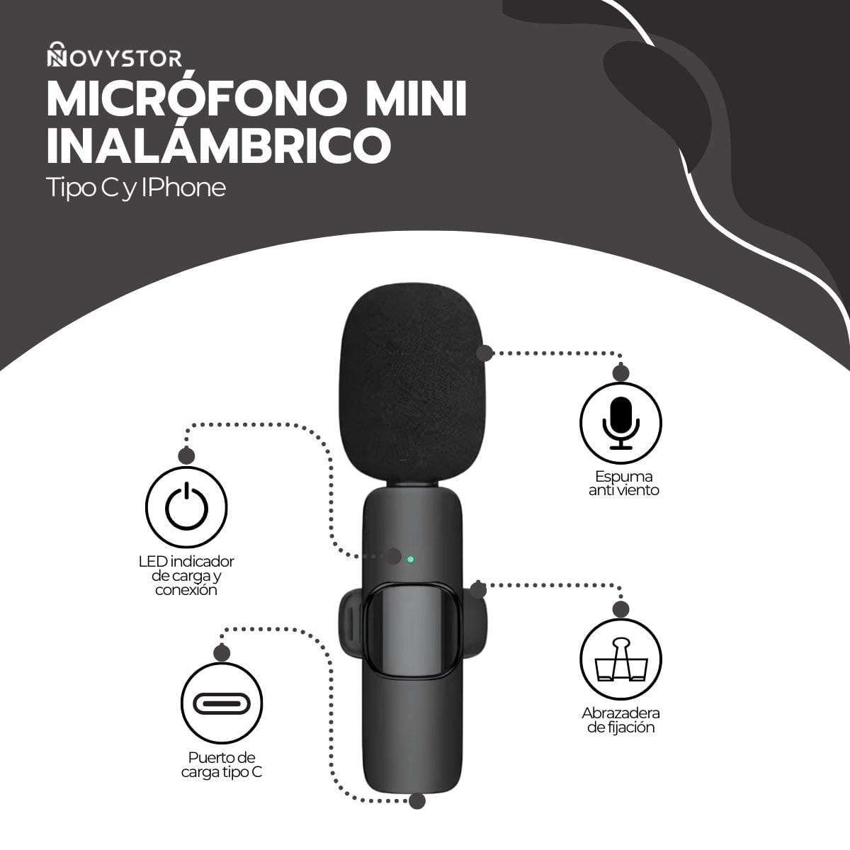 MICROFONO INALAMBRICO CON ADAPTADOR CELULAR TIPO C Y IPHONE - 2