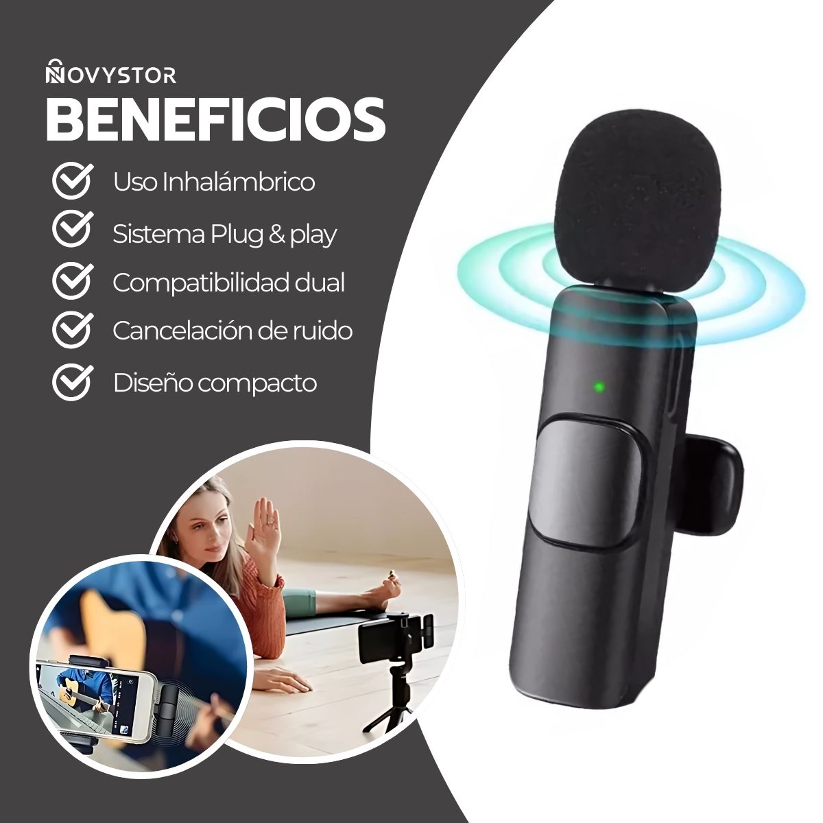 MICROFONO INALAMBRICO CON ADAPTADOR CELULAR TIPO C Y IPHONE - 3