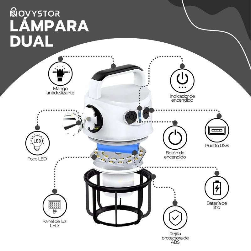 LAMPARA CAMPING DUAL LED RECARGABLE CON POWER BANK - 4