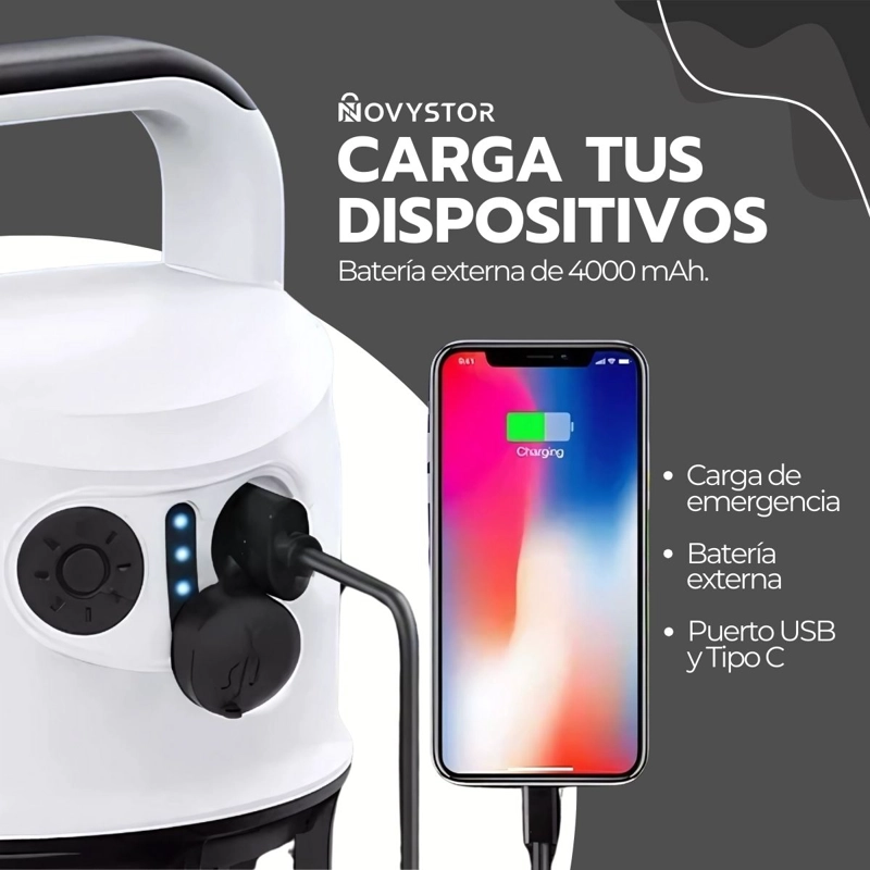 LAMPARA CAMPING DUAL LED RECARGABLE CON POWER BANK - 8