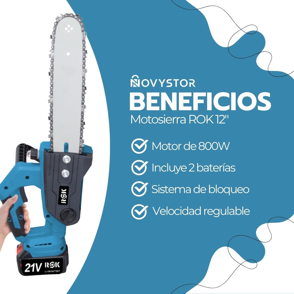 MOTOSIERRA ELE CTRICA ROK 12' 900W 21V 2 BATERIAS LITIO - 4