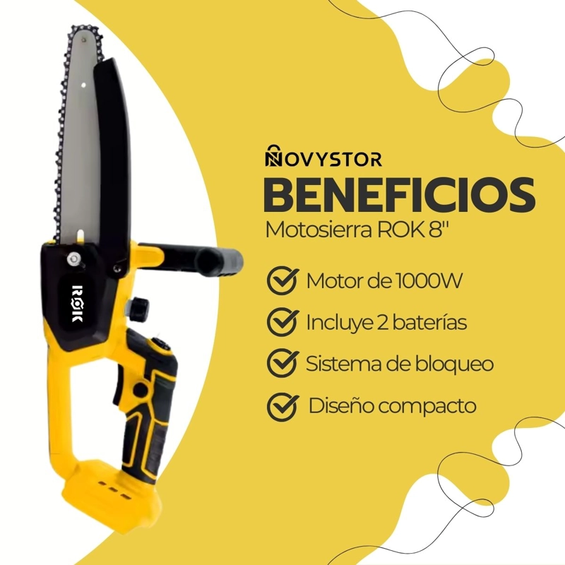 MOTOSIERRA INALAMBRICA ROK 8' 21V + 2 BATERIAS Y CADENA - 4