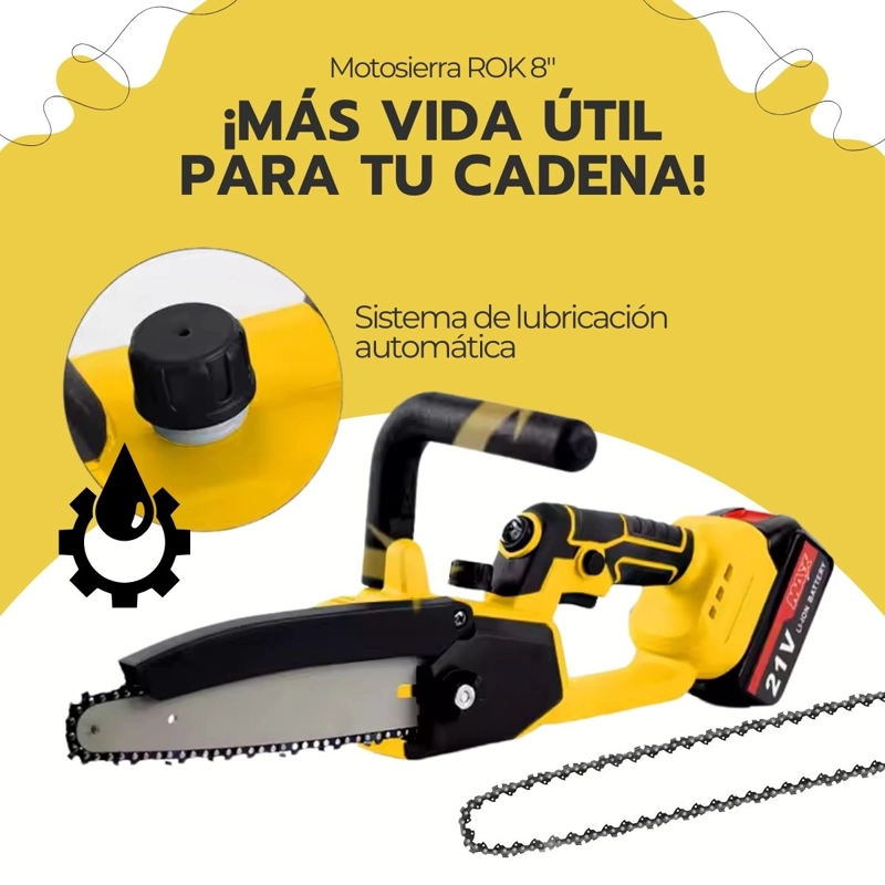 MOTOSIERRA INALAMBRICA ROK 8' 21V + 2 BATERIAS Y CADENA - 7
