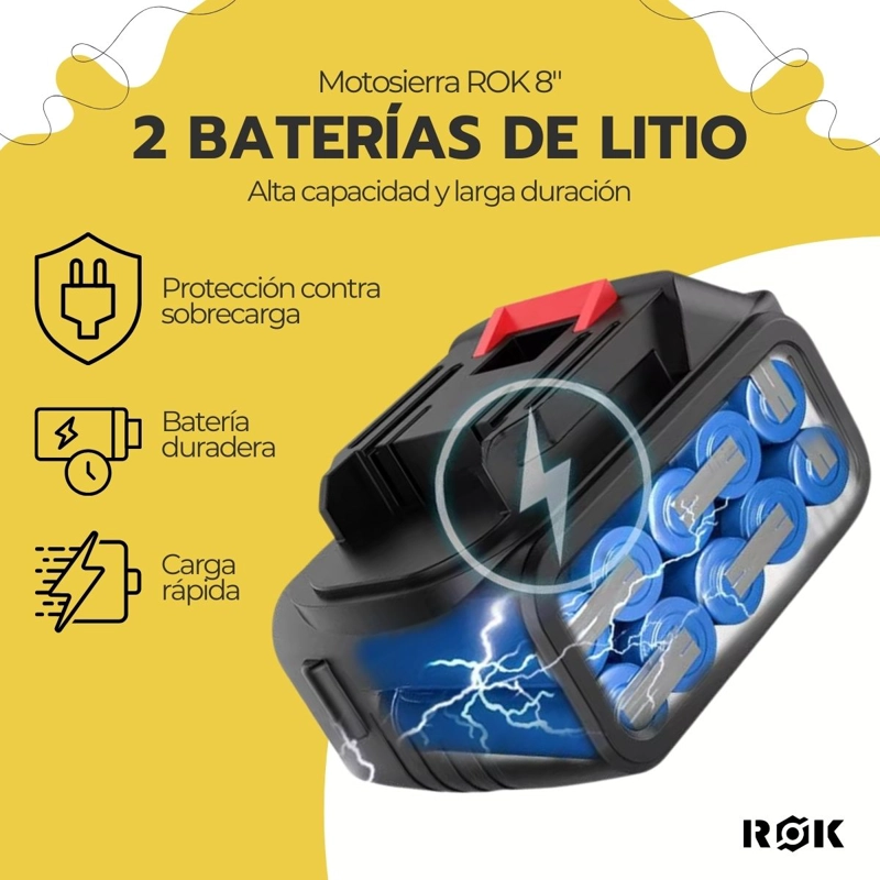 MOTOSIERRA INALAMBRICA ROK 8' 21V + 2 BATERIAS Y CADENA - 8