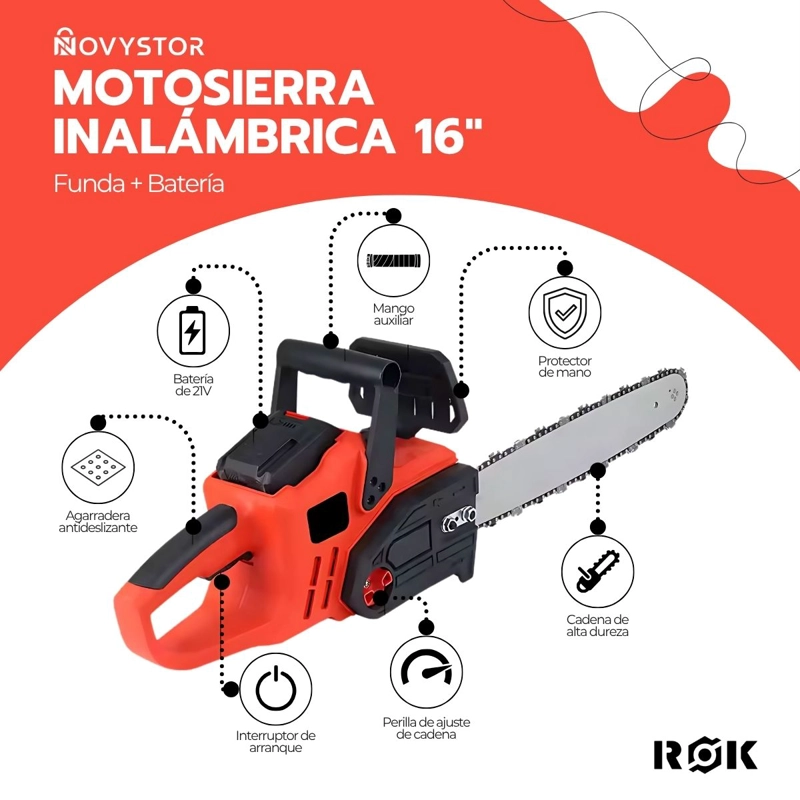 MOTOSIERRA ELE CTRICA ROK INALAMBRICA 16'' + FUNDA PROTECTORA - 3