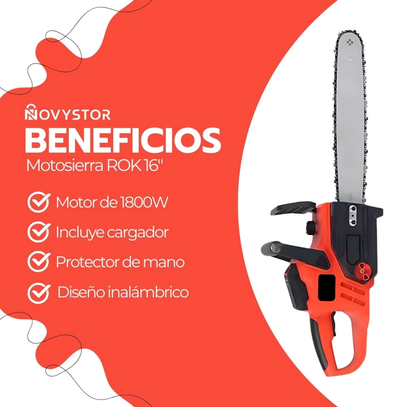 MOTOSIERRA ELE CTRICA ROK INALAMBRICA 16'' + FUNDA PROTECTORA - 4