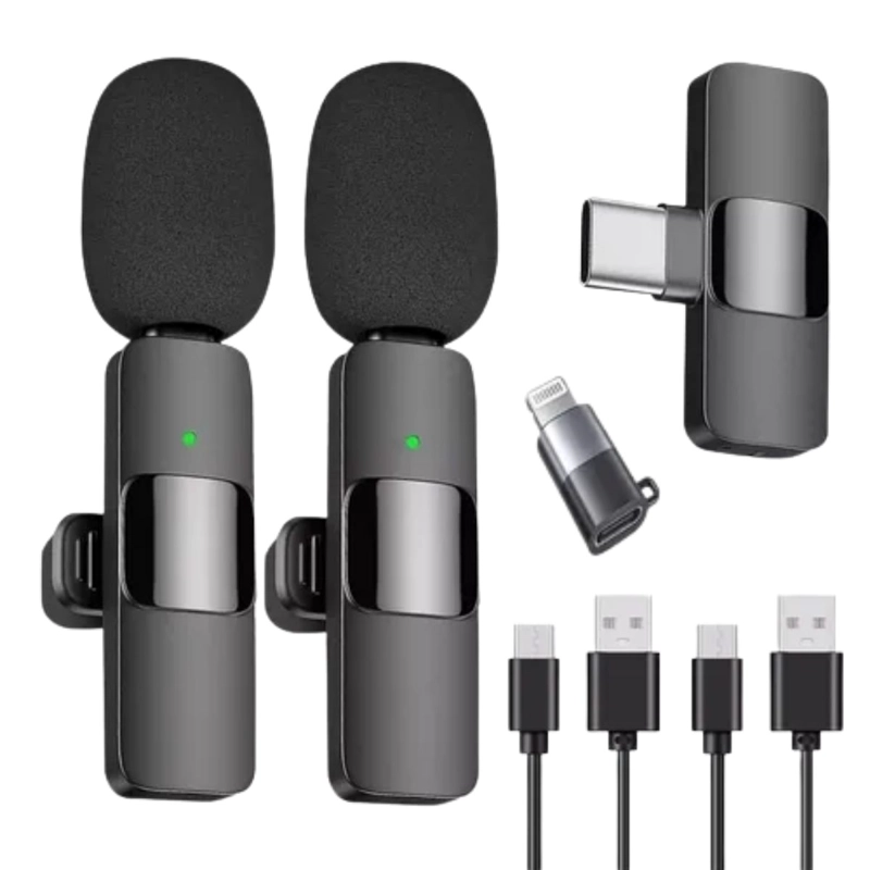 PACK 2 MICROFONOS INALAMBRICOS 360° TIPO C Y IPHONE 20M - 1