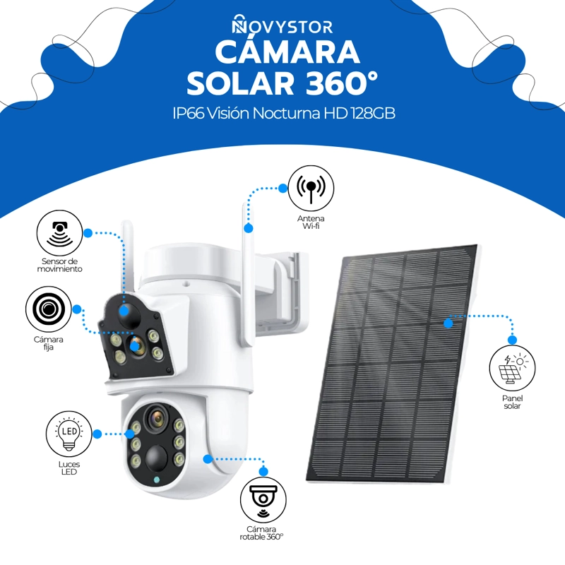 CAMARA SOLAR 360° IP66 VISION NOCTURNA HD 128GB WIFI - 4