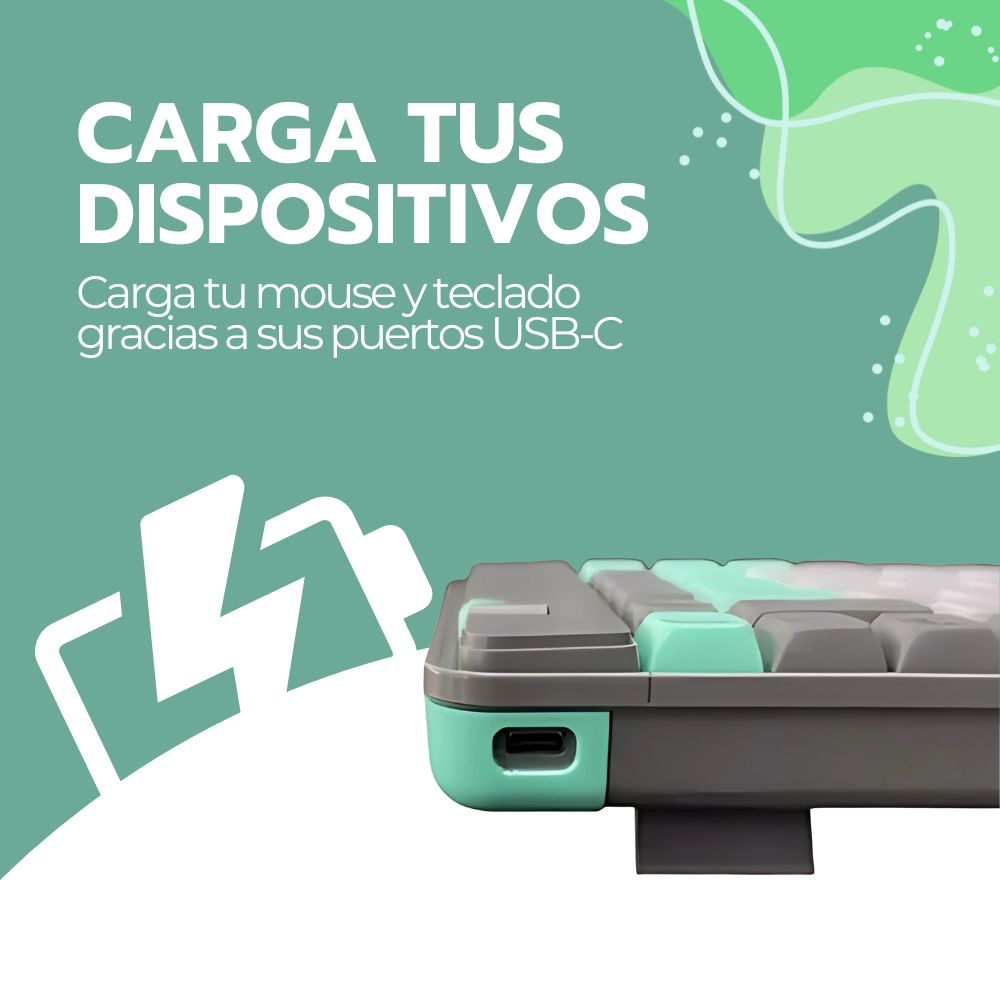 KIT TECLADO Y MOUSE INALAMBRICO BLUETOOTH USB-C RECARGABLE - 9
