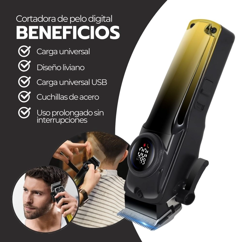 CORTADORA DE PELO DIGITAL PANTALLA LCD RECARGABLE USB PRO - 3