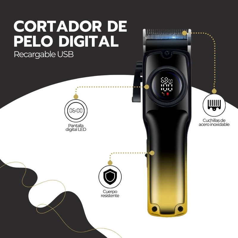 CORTADORA DE PELO DIGITAL PANTALLA LCD RECARGABLE USB PRO - 4