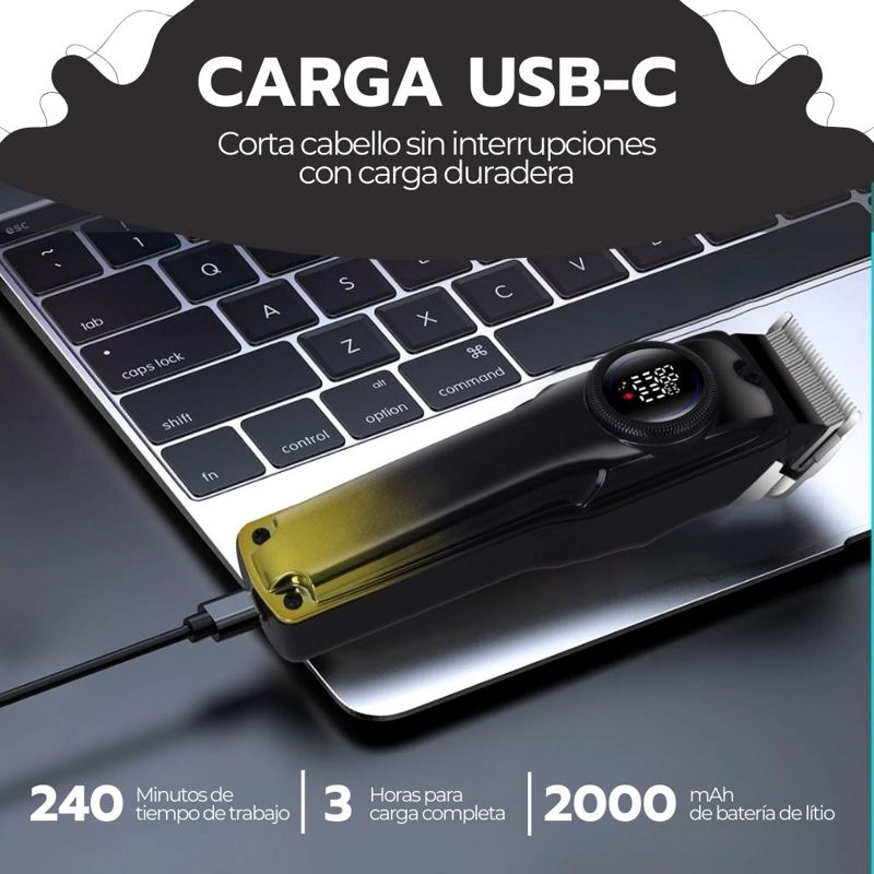 CORTADORA DE PELO DIGITAL PANTALLA LCD RECARGABLE USB PRO - 5