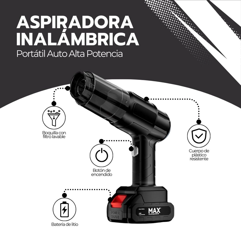 ASPIRADORA INALAMBRICA PORTATIL AUTO ALTA POTENCIA 13000MAH - 3