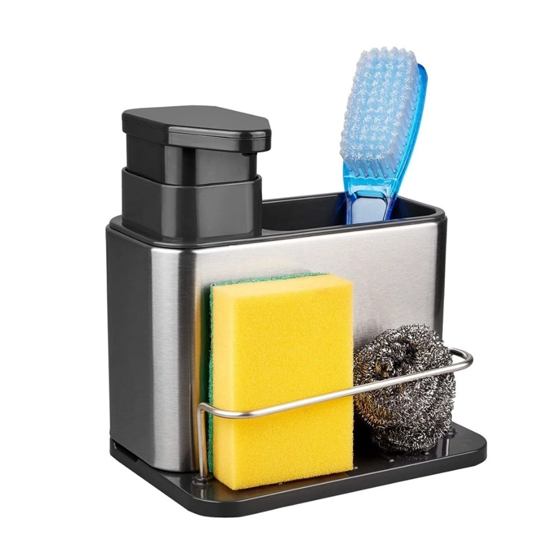 SOPORTE DE UTENSILIOS 3 EN 1 ACERO INOXIDABLE + DISPENSADOR - 1