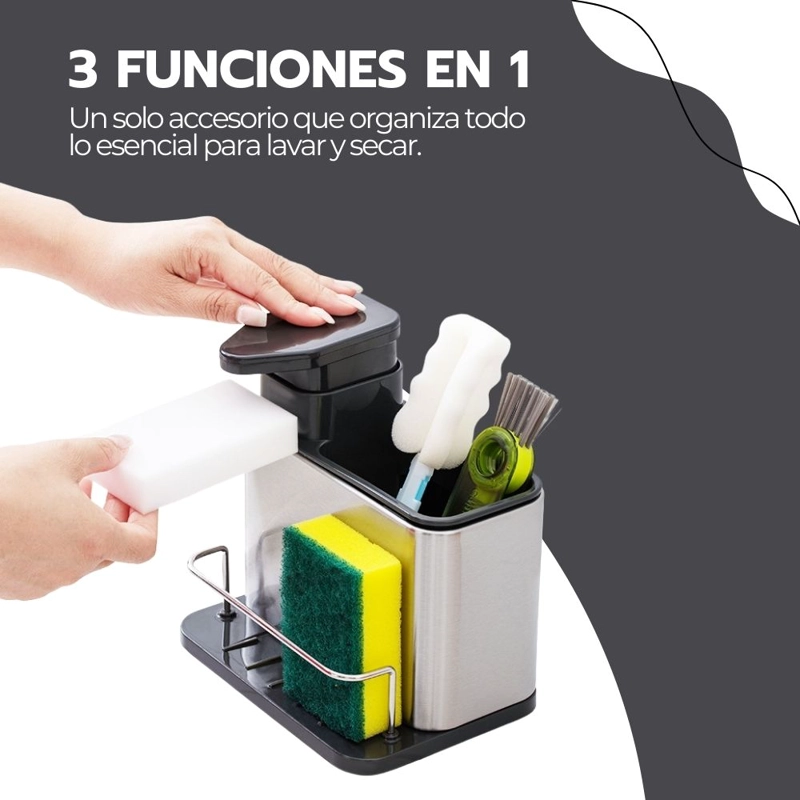 SOPORTE DE UTENSILIOS 3 EN 1 ACERO INOXIDABLE + DISPENSADOR - 5