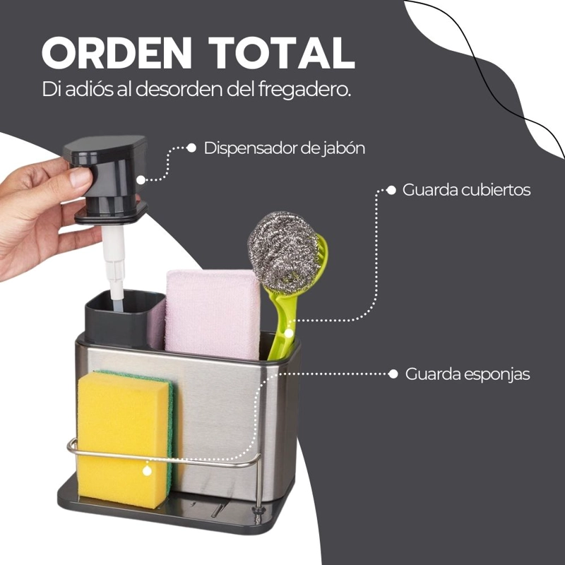 SOPORTE DE UTENSILIOS 3 EN 1 ACERO INOXIDABLE + DISPENSADOR - 6