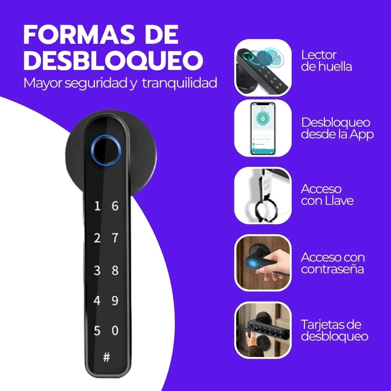 CERRADURA INTELIGENTE DIGITAL HUELLA BLUETOOTH Y CONTRASEÑA - 5