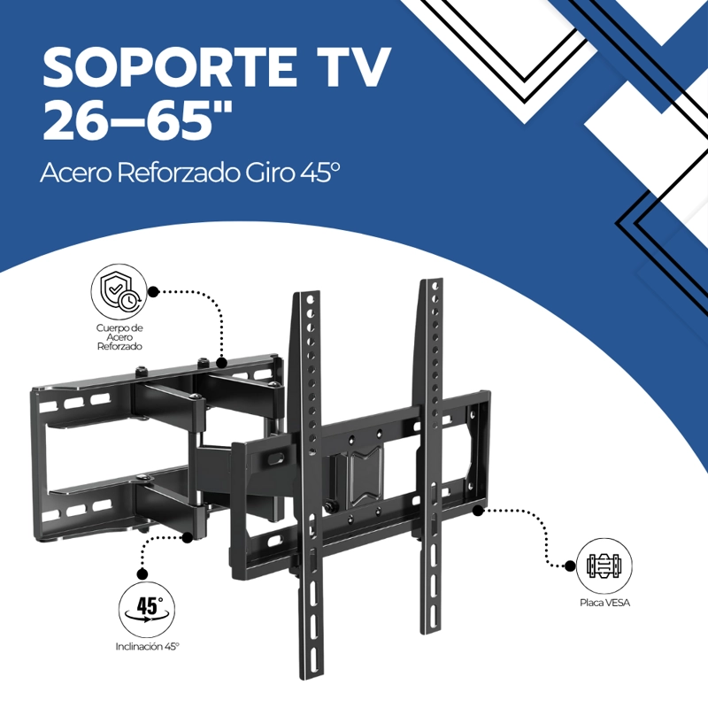 SOPORTE TV ARTICULADO 26-65 PULGADAS ACERO BRAZO DOBLE - 3