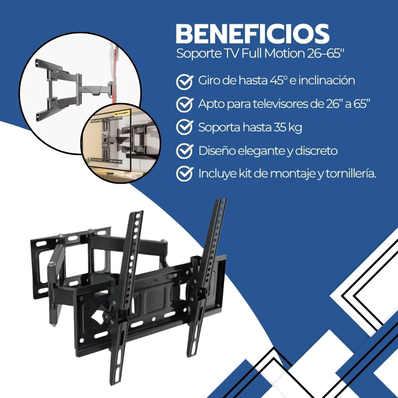 SOPORTE TV ARTICULADO 26-65 PULGADAS ACERO BRAZO DOBLE - 4