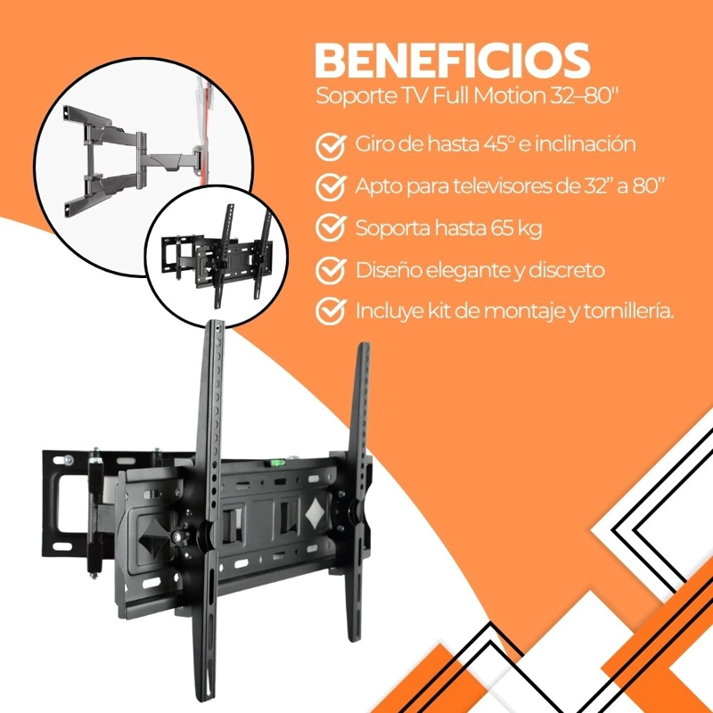 SOPORTE TV DOBLE BRAZO 32-80' ARTICULADO ACERO RESISTENTE - 4