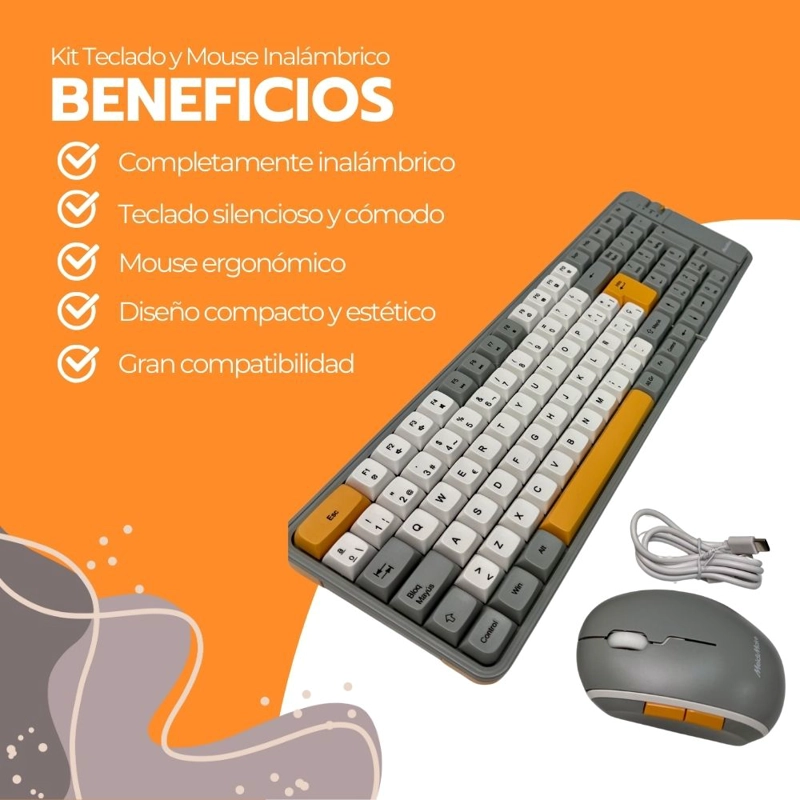 KIT TECLADO Y MOUSE INALAMBRICO NUME RICO BLUETOOTH USB - 4